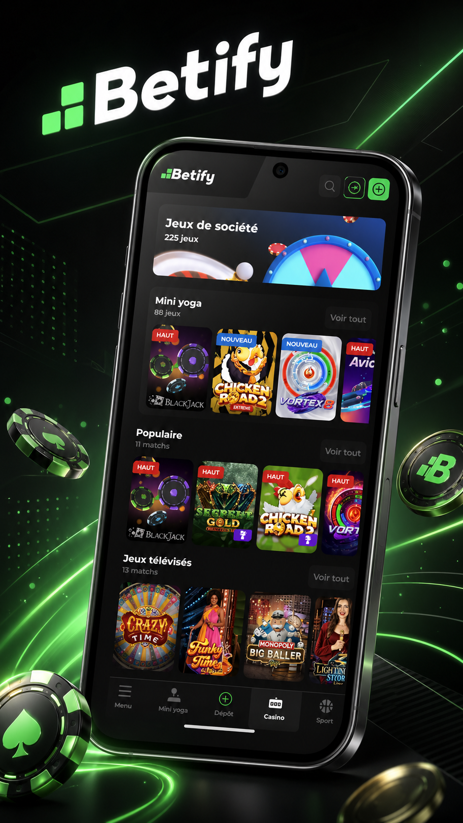 Application Betify et interface mobile sur smartphone