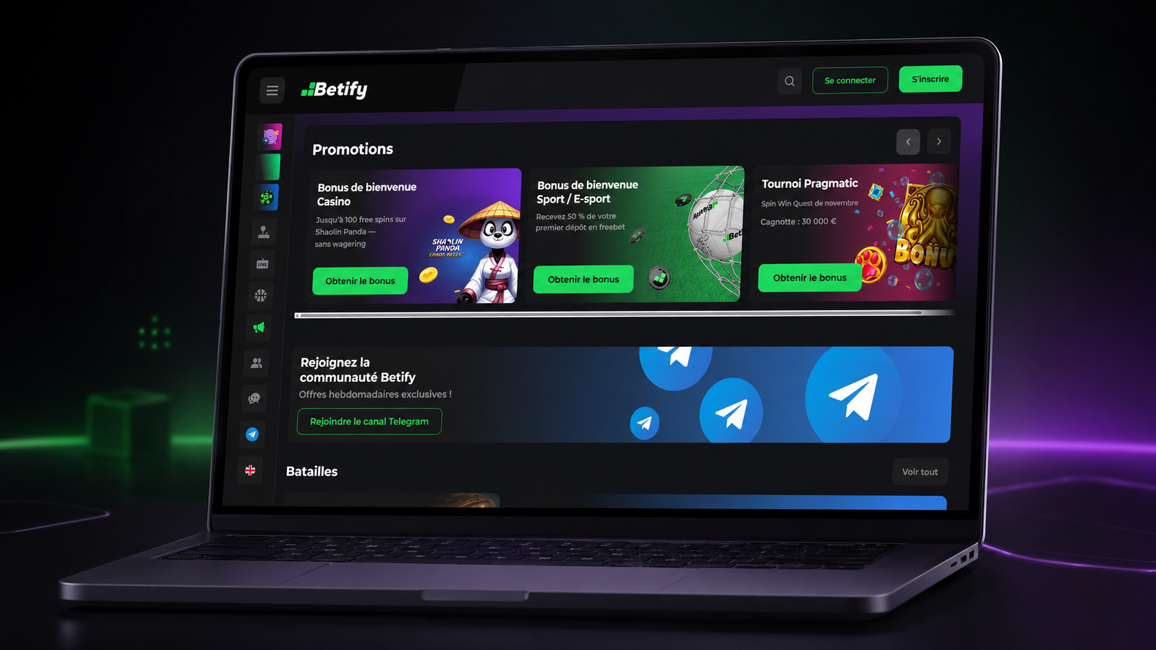 Interface des promotions Betify et activation d’un bonus